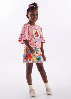 Três e Já - Conjunto Menina Blusa e Short-Saia Rosa - TRÊS E JÁ