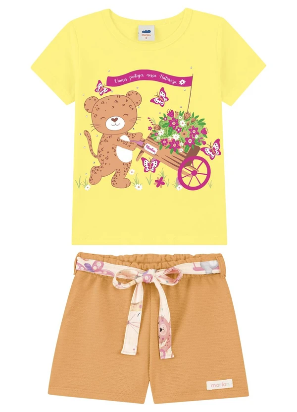 Marlan - Conjunto Menina Blusa e Shorts Amarelo