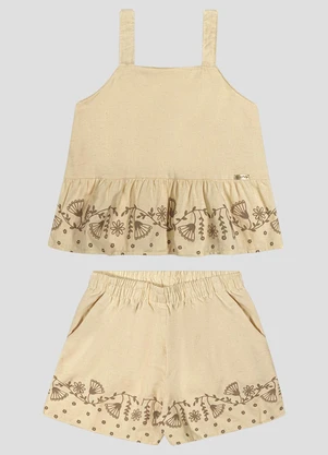 Kely Kety - Conjunto Menina Blusa e Shorts Cambuci Bege - KELY KETY