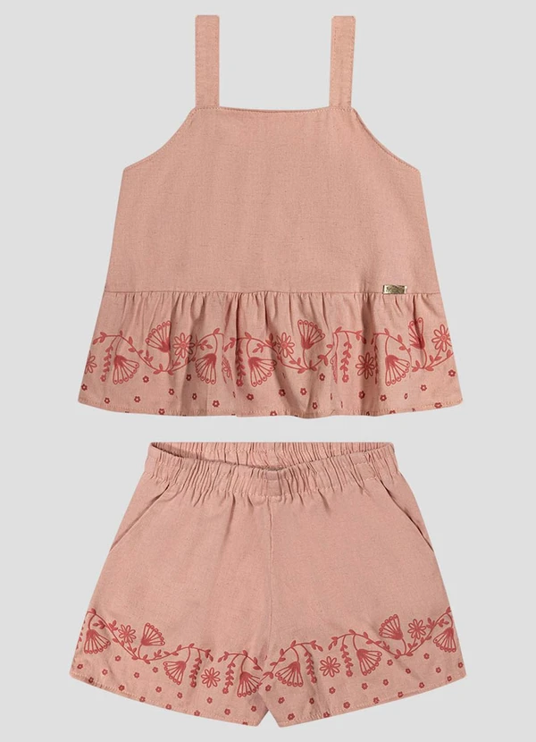 Kely Kety - Conjunto Menina Blusa e Shorts Cambuci Laranja