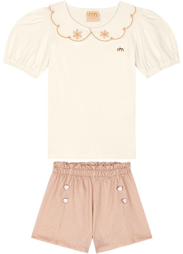 Milli e Nina - Conjunto Menina Blusa e Shorts em Bee Honey Bege