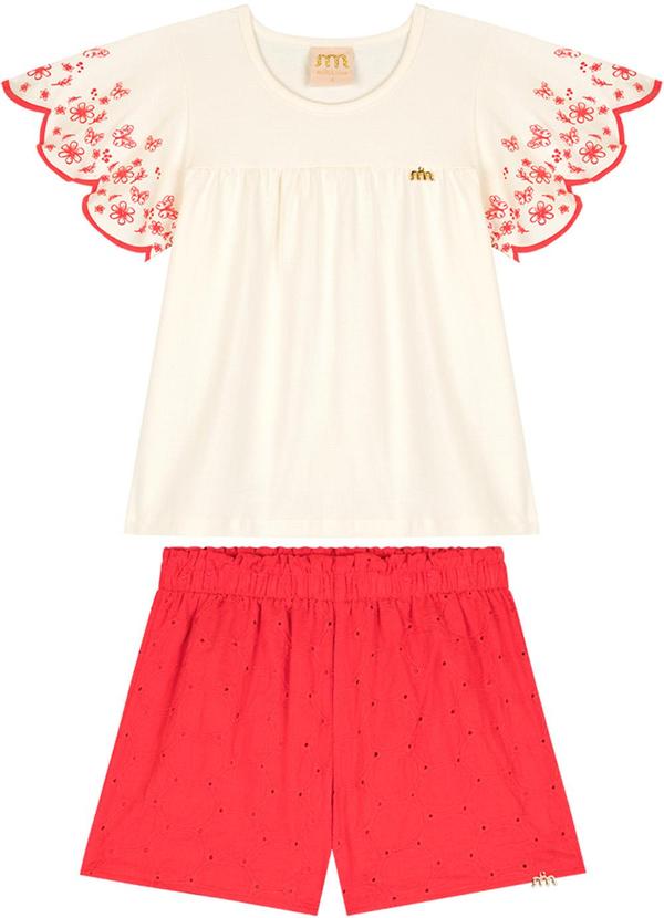 Milli e Nina - Conjunto Menina Blusa e Shorts em Laise Poá Bege 2