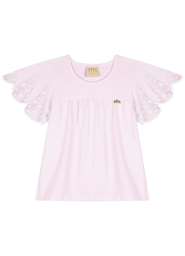 Milli e Nina - Conjunto Menina Blusa e Shorts em Laise Poá Rosa 2