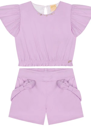 Milli e Nina - Conjunto Menina Blusa e Shorts em Tricoline Roxo - MILLI E NINA