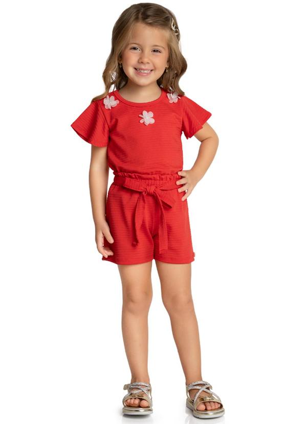Marlan - Conjunto Menina Blusa e Shorts Flor Vermelho