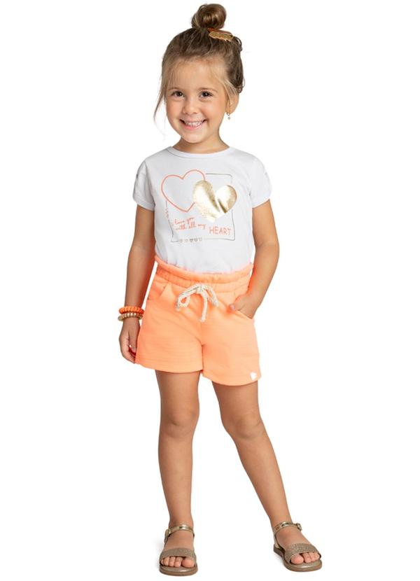 Marlan - Conjunto Menina Blusa e Shorts Heart Branco