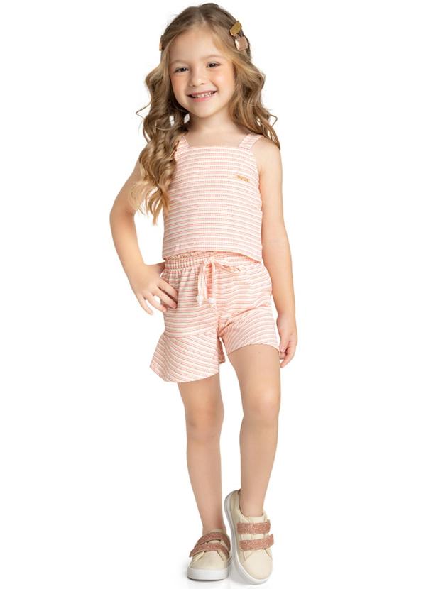 Marlan - Conjunto Menina Blusa e Shorts Listrado Vermelho