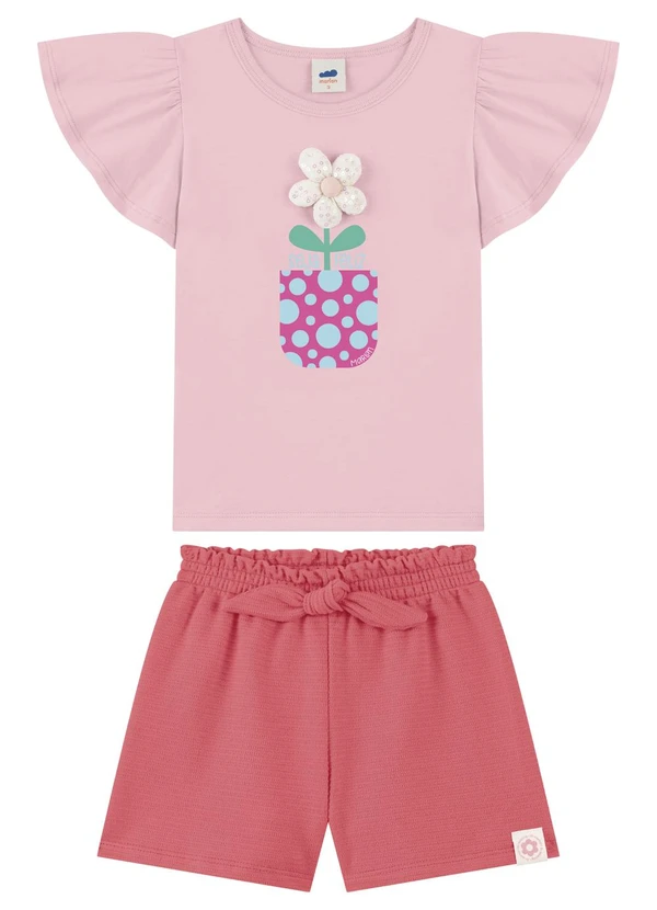 Marlan - Conjunto Menina Blusa e Shorts Rosa