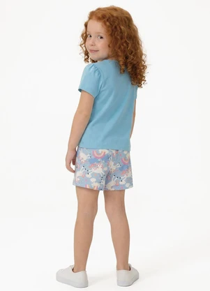 Fakini - Conjunto Menina Blusa e Shorts Unicórnio Azul - FAKINI