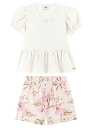 Marlan - Conjunto Menina Blusa Malha Poá e Shorts Bege - MARLAN