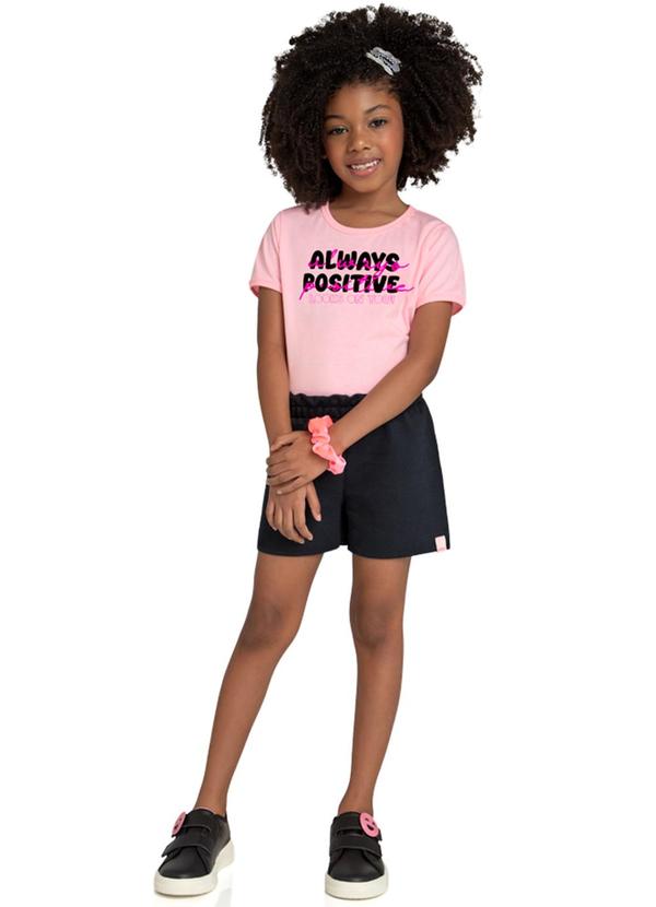 Marlan - Conjunto Menina Blusa Positive e Shorts Rosa