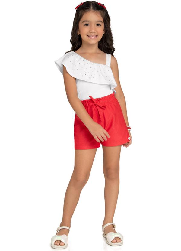 Marlan - Conjunto Menina Blusa Strass e Shorts Branco