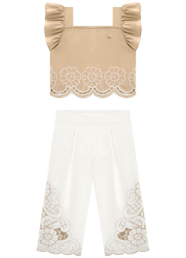 Milon - Conjunto Menina Bordado Bege 2