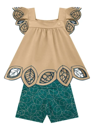 Milon - Conjunto Menina Bordado Marrom - MILON