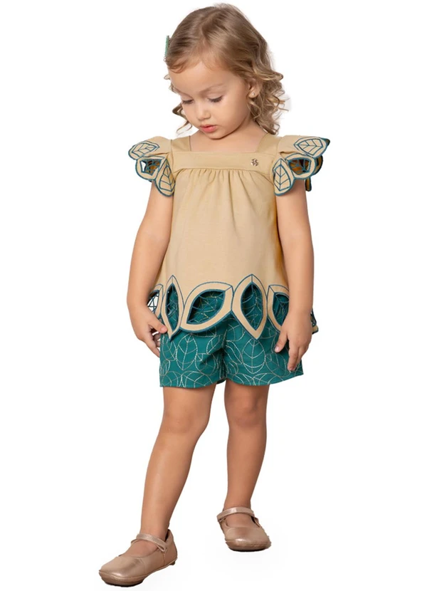 Milon - Conjunto Menina Bordado Marrom 1