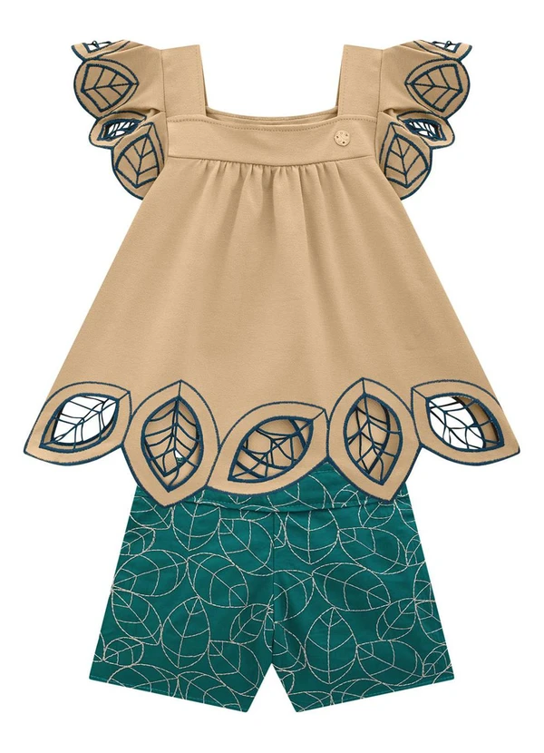 Milon - Conjunto Menina Bordado Marrom 2