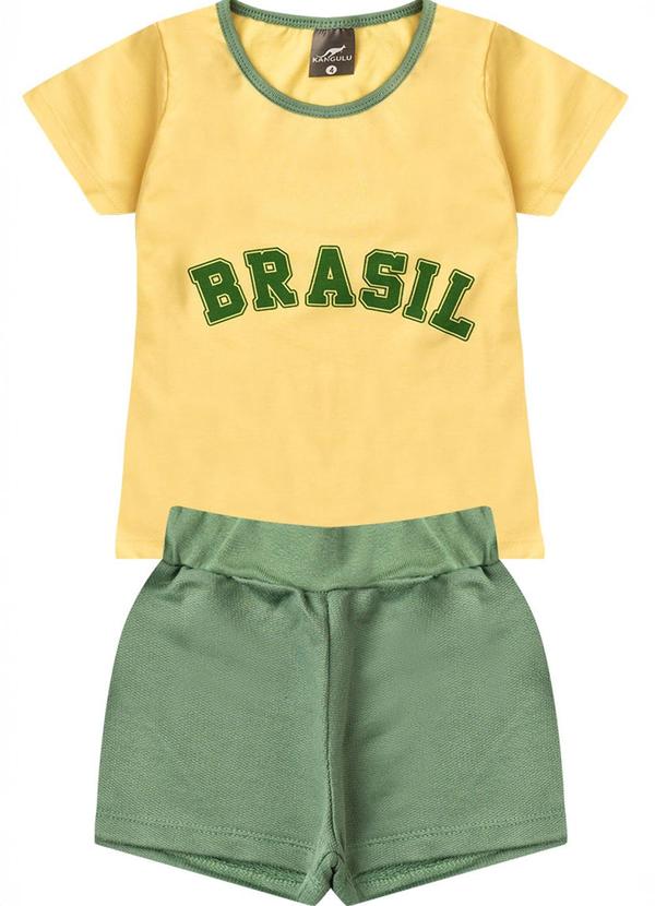 Rosa Azul - Conjunto Menina Brasil Copa do Mundo Iaia Amarelo