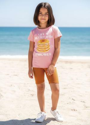 Conjunto Menina Camiseta e Bermuda (Rosa)
