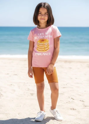 Multimarcas - Conjunto Menina Camiseta e Bermuda Rosa - MULTIMARCAS