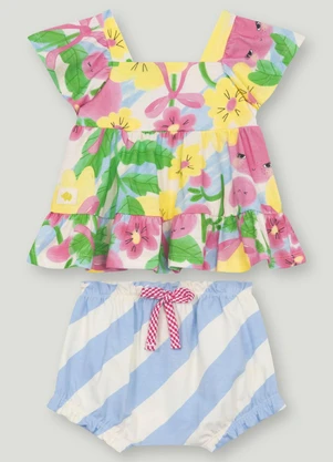 Conjunto Menina com Bata e Short Três e Já Branco - TRÊS E JÁ