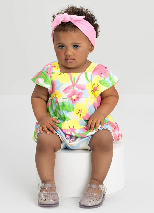 Três e Já - Conjunto Menina com Bata e Short Três e Já Branco