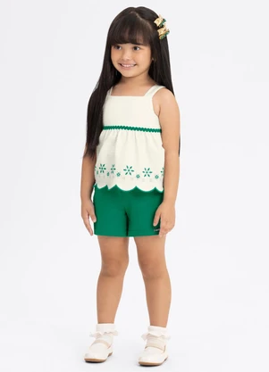 Alakazoo - Conjunto Menina com Blusa Bordada e Shorts Verde - ALAKAZOO