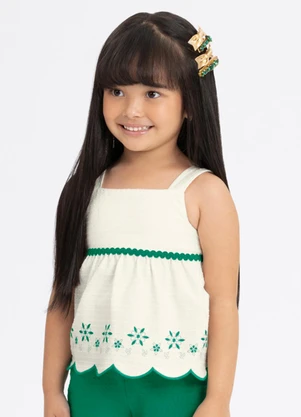 Alakazoo - Conjunto Menina com Blusa Bordada e Shorts Verde - ALAKAZOO