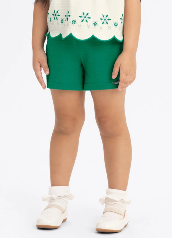 Alakazoo - Conjunto Menina com Blusa Bordada e Shorts Verde 3