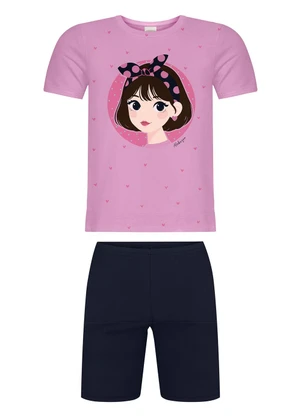 Alakazoo - Conjunto Menina com Blusa e Bermuda Azul - ALAKAZOO