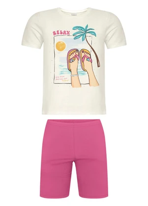 Alakazoo - Conjunto Menina com Blusa e Bermuda Rosa - ALAKAZOO