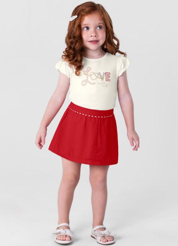 Brandili Mundi - Conjunto Menina com Blusa e Saia Shorts Natural