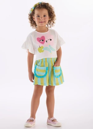 Três e Já - Conjunto Menina com Blusa e Short Branco - TRÊS E JÁ