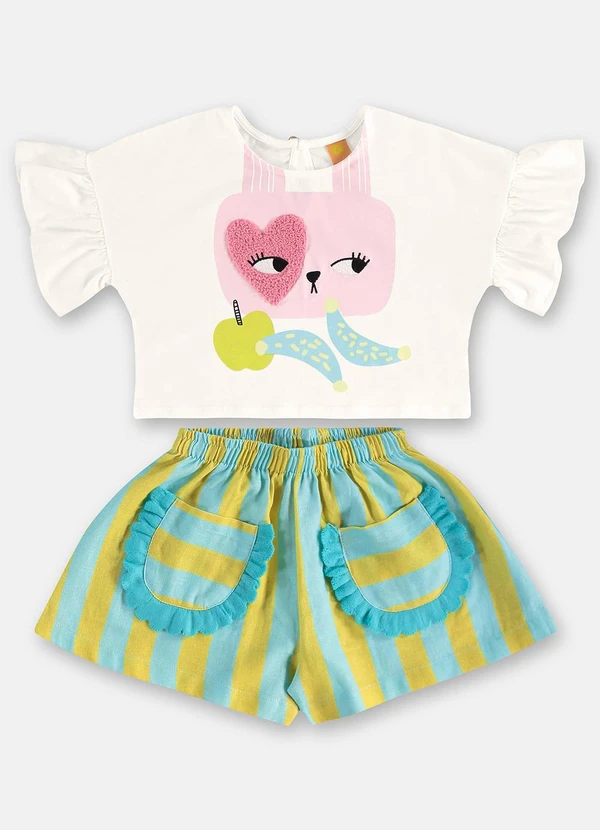 Três e Já - Conjunto Menina com Blusa e Short Branco 2