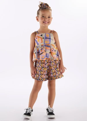 Três e Já - Conjunto Menina com Blusa e Short Branco - TRÊS E JÁ