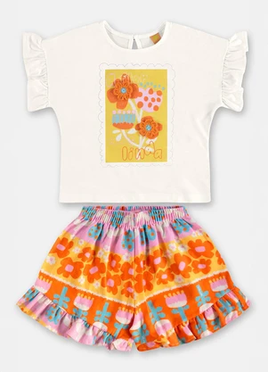 Três e Já - Conjunto Menina com Blusa e Short Branco - TRÊS E JÁ