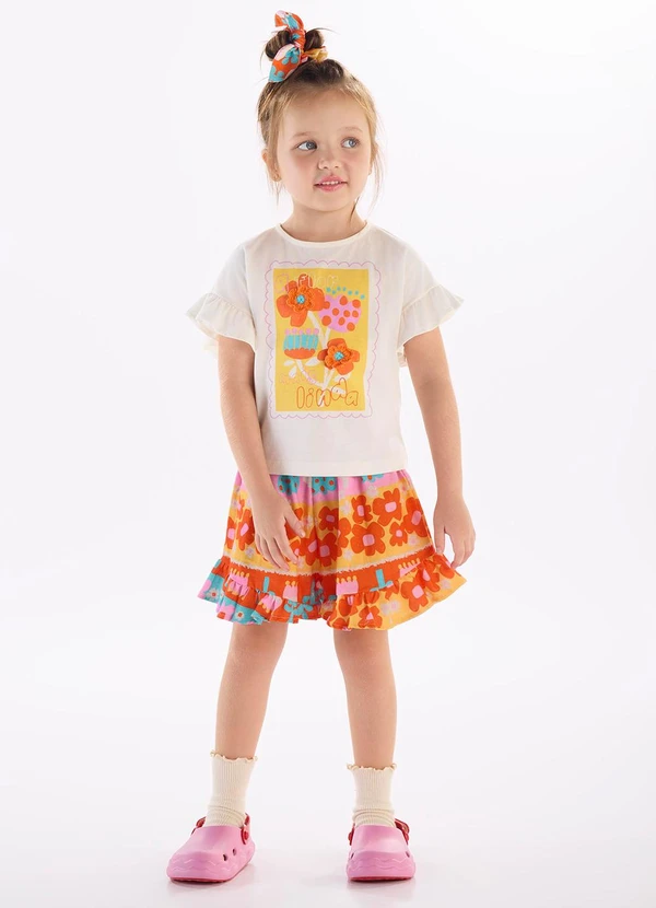 Três e Já - Conjunto Menina com Blusa e Short Três e Já Branco