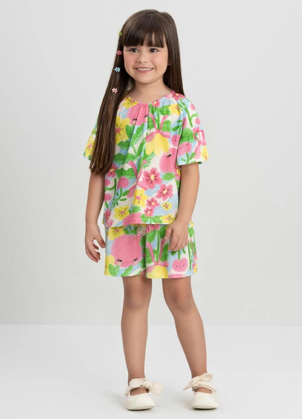 Três e Já - Conjunto Menina com Blusa e Short Três e Já Branco