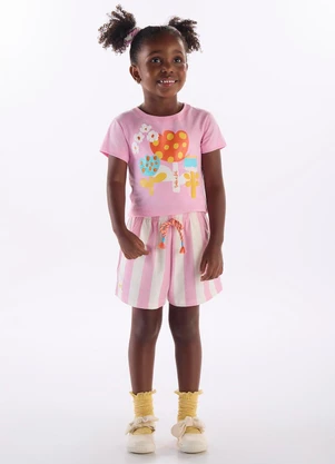 Conjunto Menina com Blusa e Short Três e Já Rosa - TRÊS E JÁ