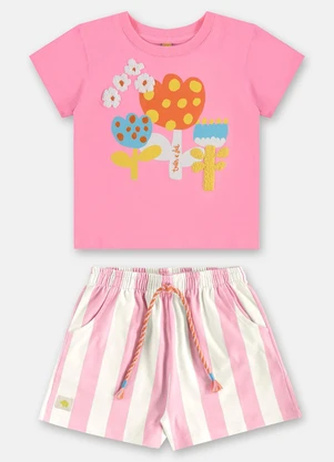 Três e Já - Conjunto Menina com Blusa e Short Rosa - TRÊS E JÁ
