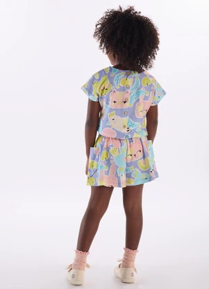 Três e Já - Conjunto Menina com Blusa e Short Roxo - TRÊS E JÁ
