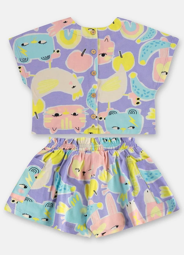 Três e Já - Conjunto Menina com Blusa e Short Roxo 3