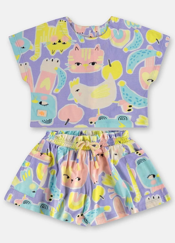 Três e Já - Conjunto Menina com Blusa e Short Roxo 6