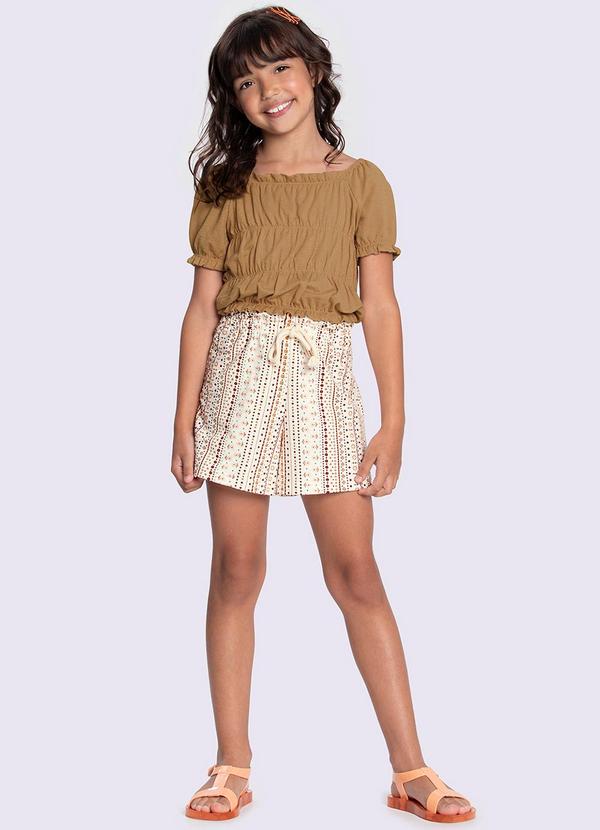 Alakazoo - Conjunto Menina com Blusa Franzida Marrom 1