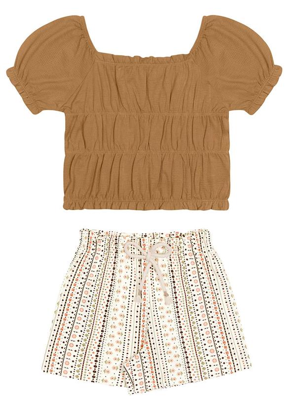 Alakazoo - Conjunto Menina com Blusa Franzida Marrom 2