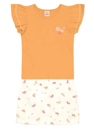 Brandili - Conjunto Menina com Bordado de Flor Laranja - BRANDILI