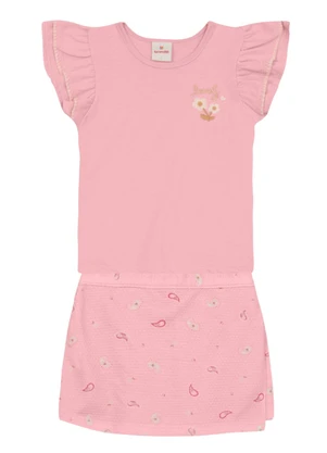 Brandili - Conjunto Menina com Bordado de Flor Rosa - BRANDILI