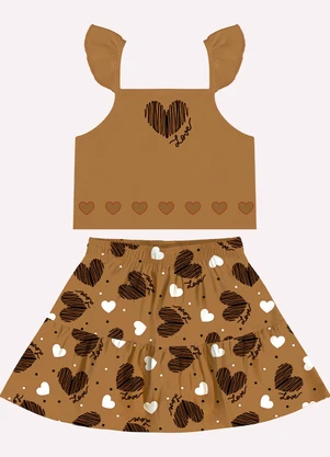 Kyly - Conjunto Menina com Corte a Laser Marrom - KYLY