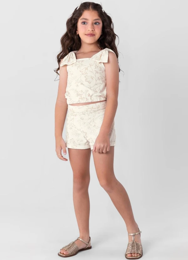 Brandili Mundi - Conjunto Menina com Cropped e Shorts Natural