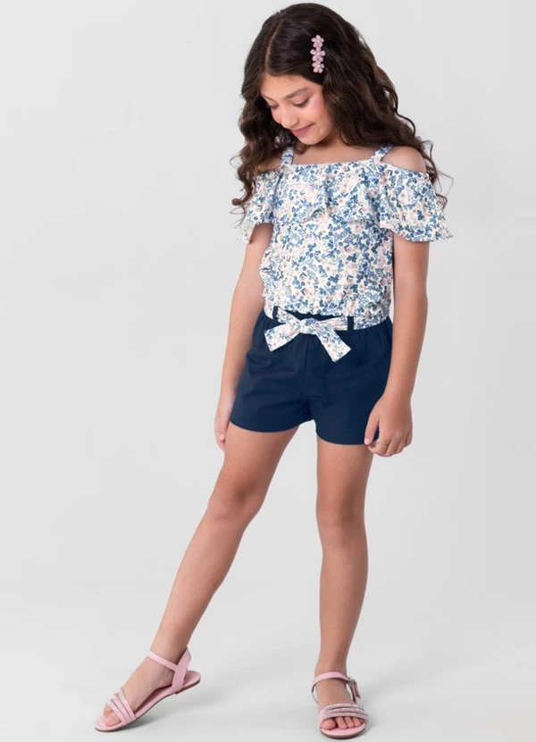 Brandili Mundi - Conjunto Menina com Cropped e Shorts Natural