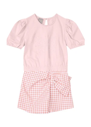 Mundi - Conjunto Menina com Cropped e Shorts Saia Rosa - MUNDI